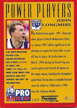 1997 Select Fountain AFL Power Players #5 John Longmire Back